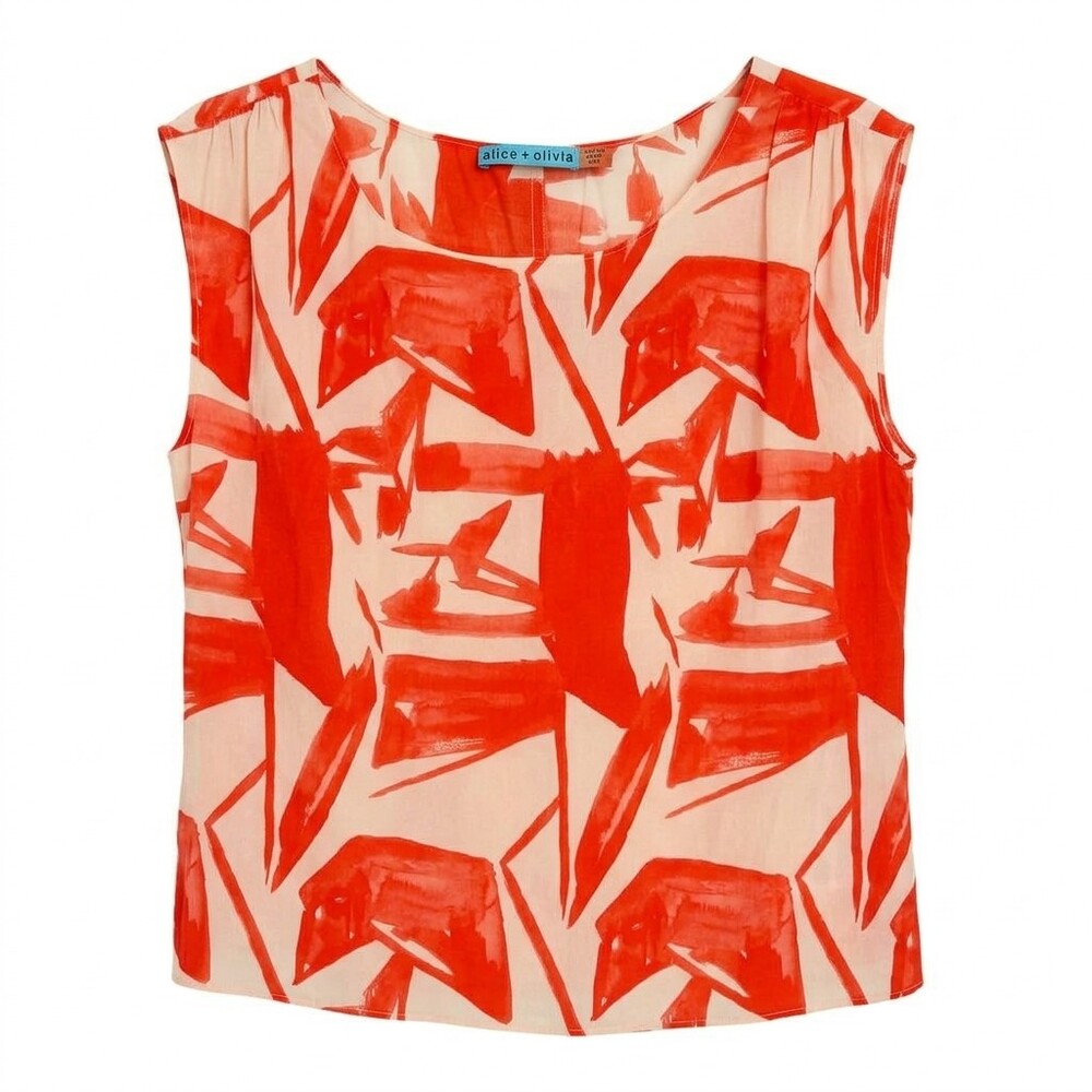 Alice + Olivia Top Orange White Abstract Print - XS